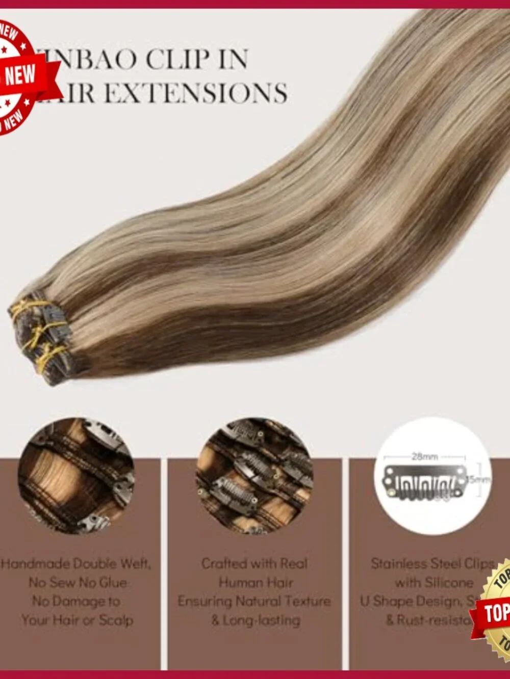 18 Inch Human Hair Clip-In Extensions, 120g, 6 Piece Double Weft